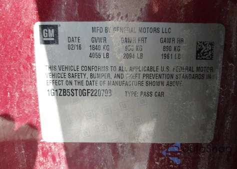 2016 Chevrolet Malibu Ls z USA, uszkodzony, nr VIN 1G1ZB5ST0GF220793